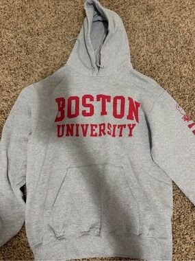 Boston University Gray Hoodie with red logo